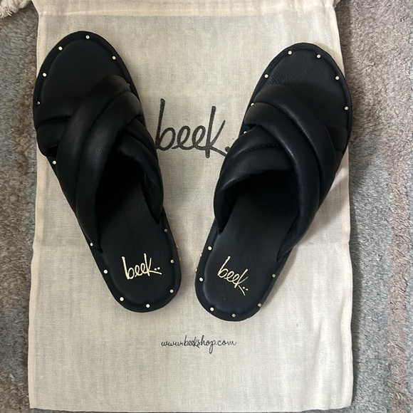 Beek Handmade Dovetail Leather Sandal Black NWT Size 6 - Picture 6 of 13